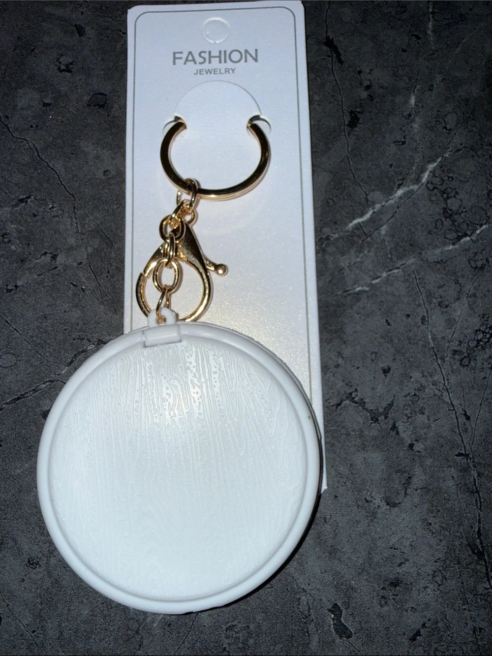 Fashion White Keychain Mirror with Rainbow Perfume Bottle Design